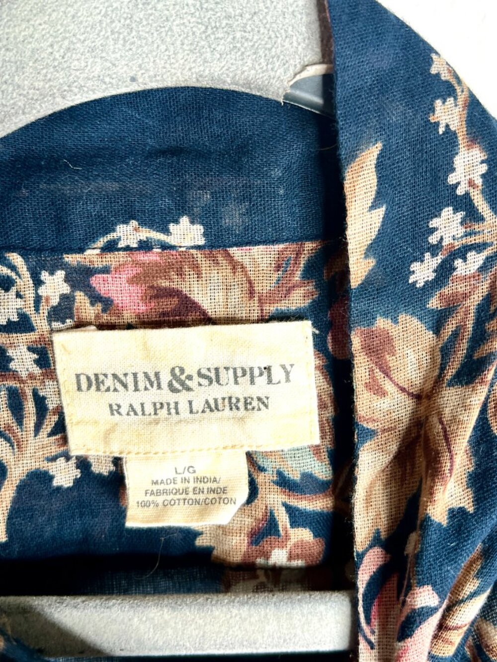 Denim & Supply Ralph Lauren Tie-Neck Button-Up Vintage Florals Flare Sleeve Sz L - Picture 2 of 5
